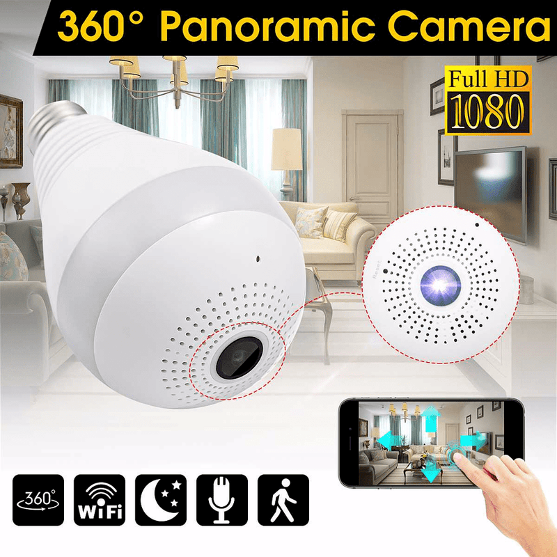 Mini Spy Hidden Security IP Camera 360° Panoramic 1080P Wifi Wireless Light Bulb - TelaDroid 