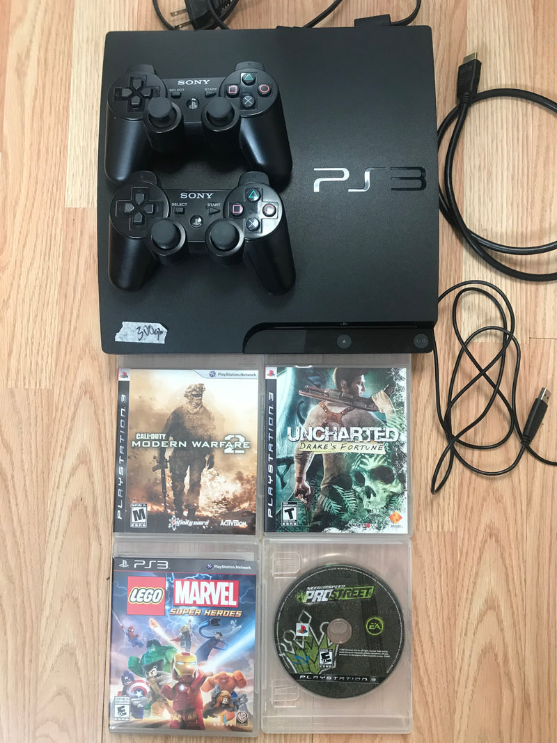 Used Sony PlayStation 3 PS3 Slim Console - 2 Controllers - Black Ops Bundle  