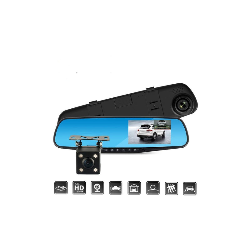 1080P Dual Lens Car Auto DVR Mirror Dash Cam Recorder+Rear View Camera Kit - TelaDroid 