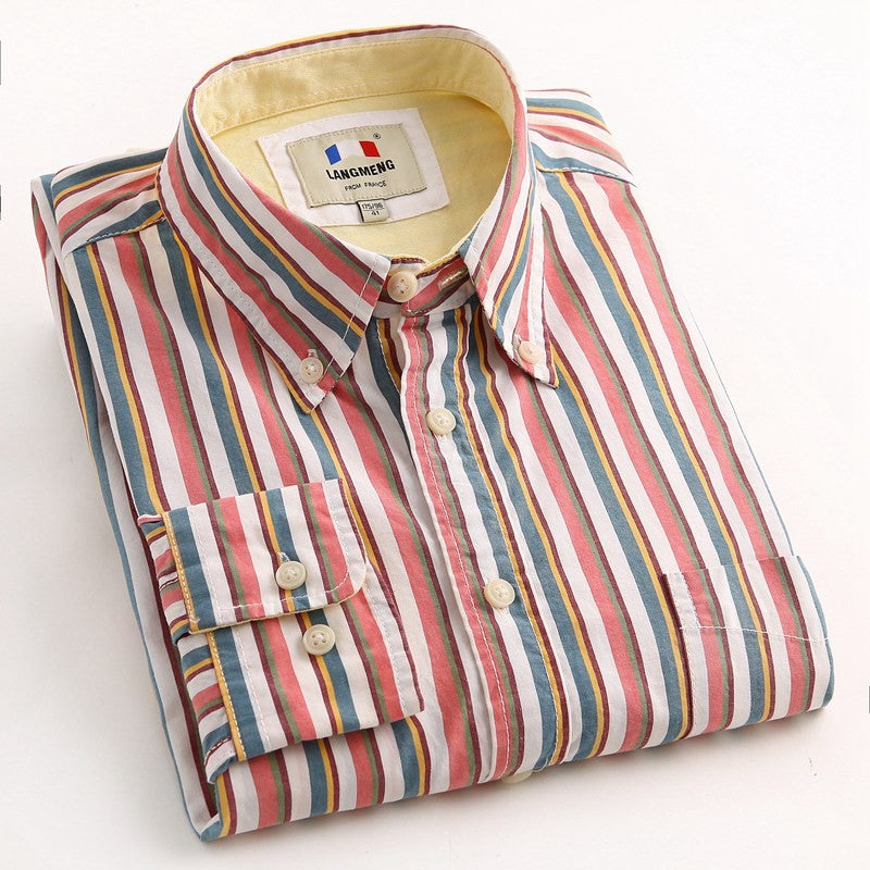 Striped Button Down Business Casual Slim Fit Cotton Dress Shirt for Men