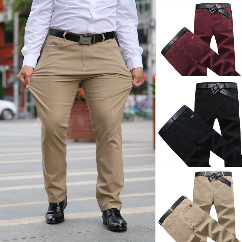 Men Cotton Pants Casual Business Stretch Formal