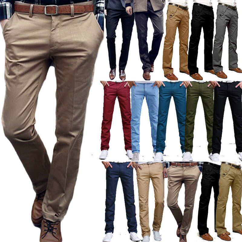 Men Cotton Pants Casual Business Stretch Formal